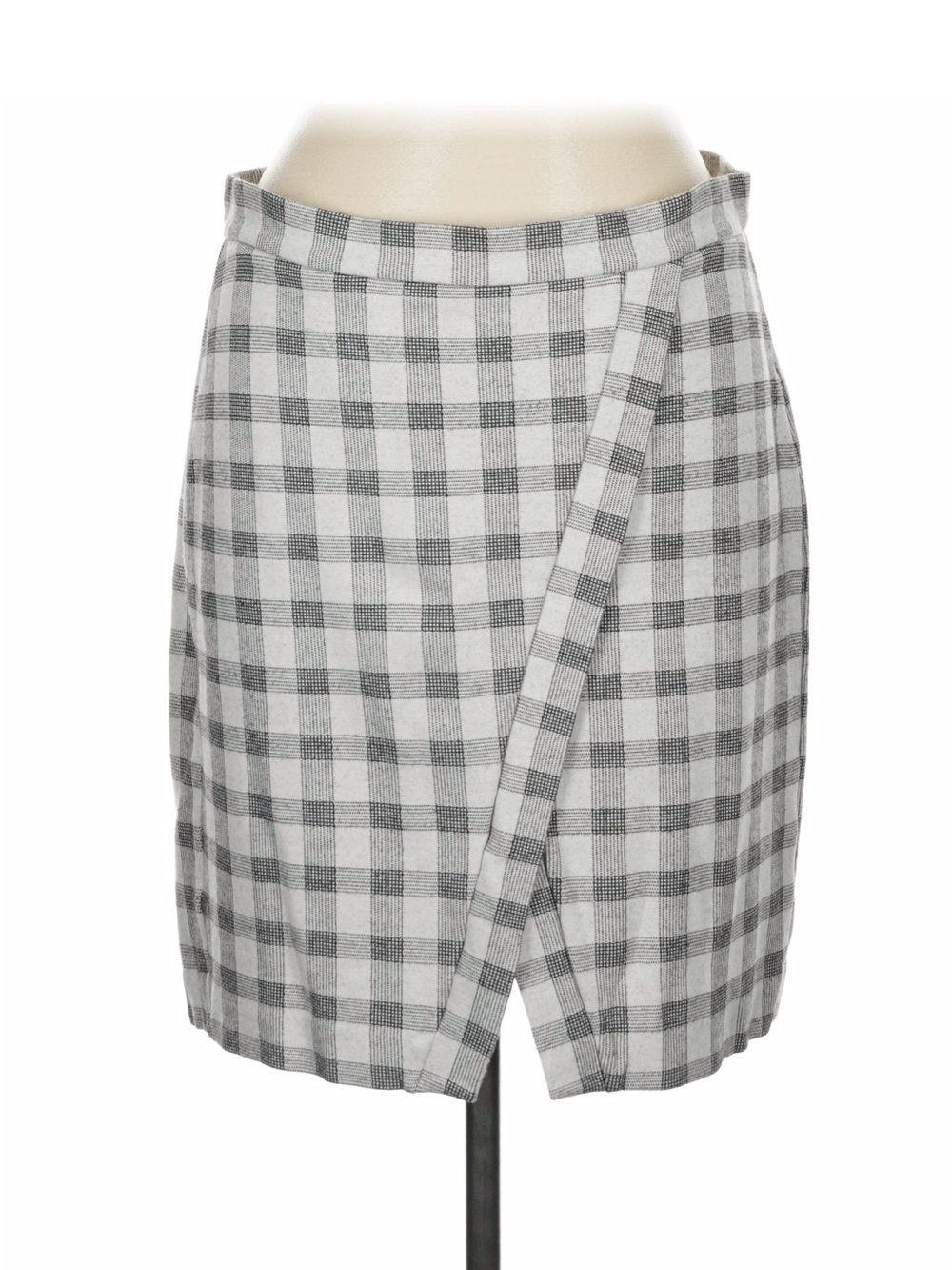 CAbi Short Gray Plaid Wrap-Front Mini Skirt